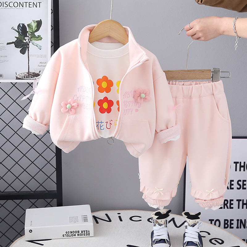 Girls Floral Zip-Up Jacket 3-Piece Set for Kids 0-4 Years