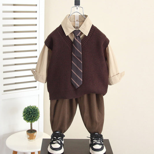 Boy Smart Casual Shirt, Vest, Tie & Pants Set