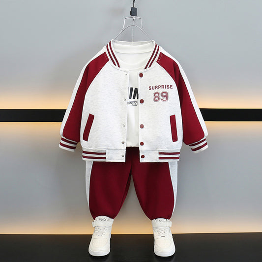 Boy Colorblock Varsity Jacket Outfit Set