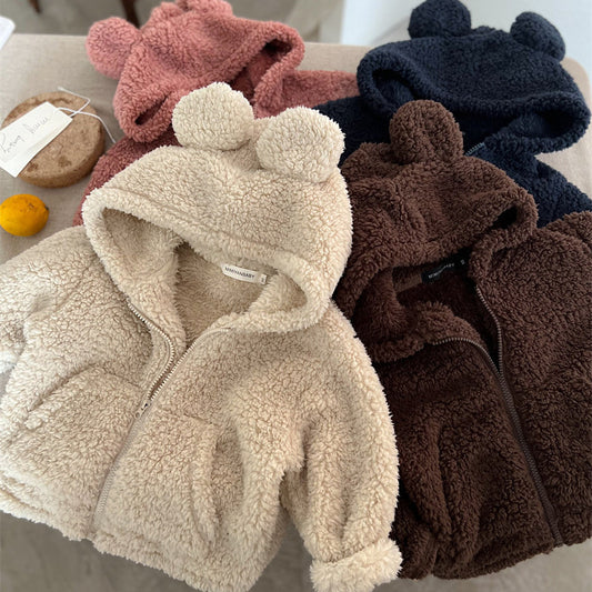 Boy & Girl Teddy Bear Ears Sherpa Hoodie Jacket