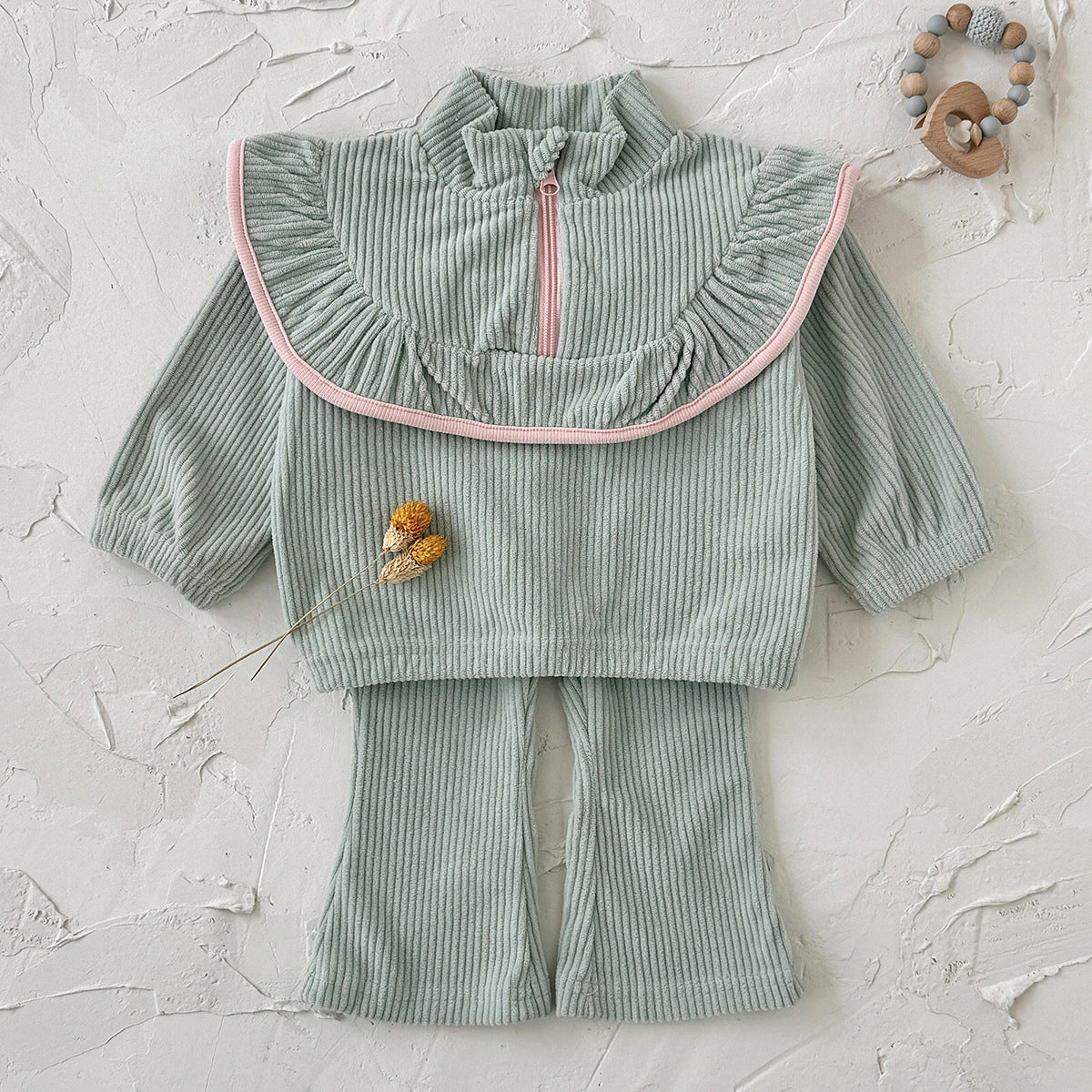 Solid color corduroy suit sweatshirt and pants two-piece set