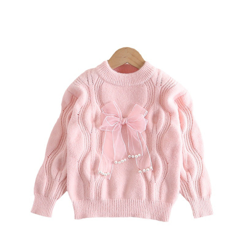 Girl Cable Knit Bow Detail Sweater