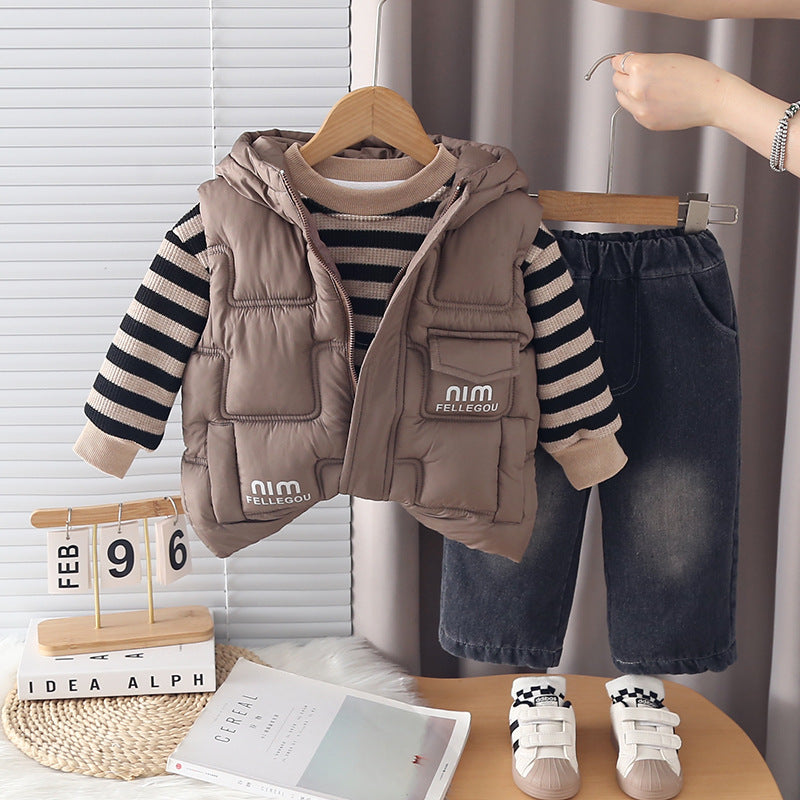 Boy Striped Sweater, Vest & Denim Pants 3-Piece Set