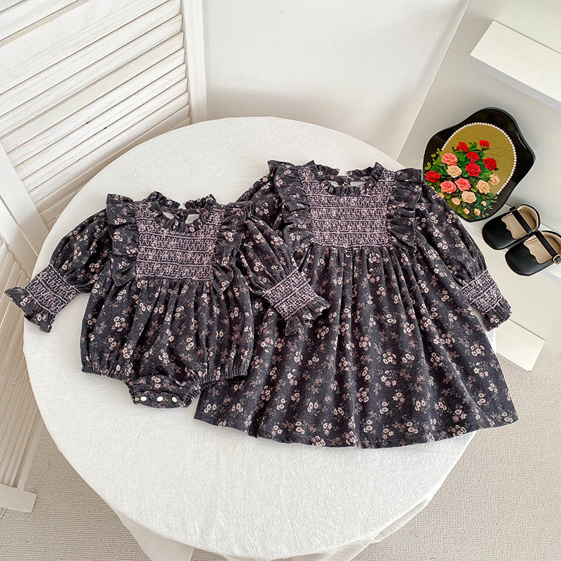 Baby Girl Floral Long Sleeve Smocked Spring Autumn Dress
