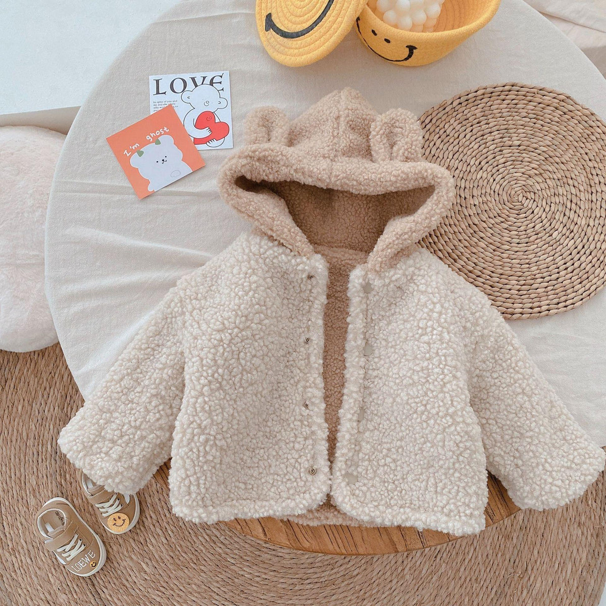 Boy & Girl Cute Bear Ear Hooded Sherpa Fleece Jacket