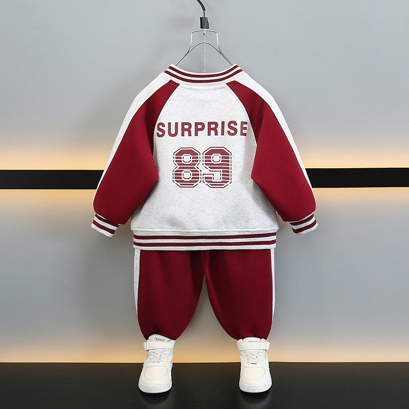 Boy Colorblock Varsity Jacket Outfit Set