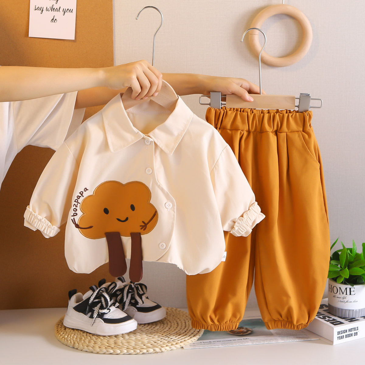 Girl Cartoon Tree Print Shirt & Pants Set