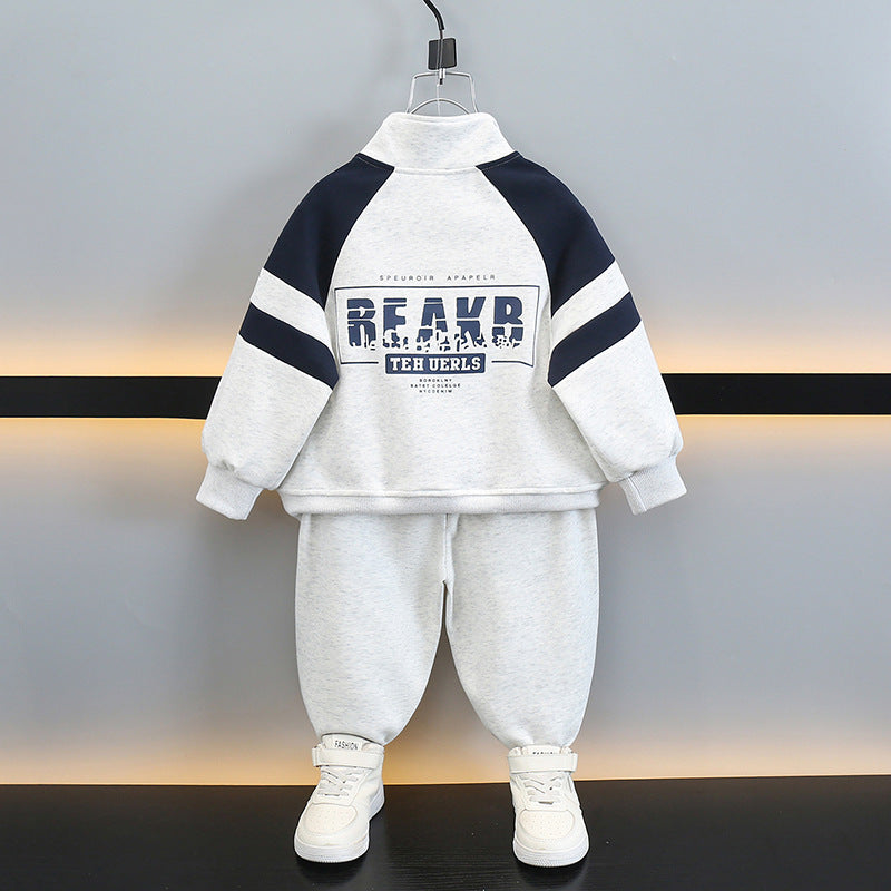Boy Colorblock High Neck Pullover & Pants 2-Piece Set