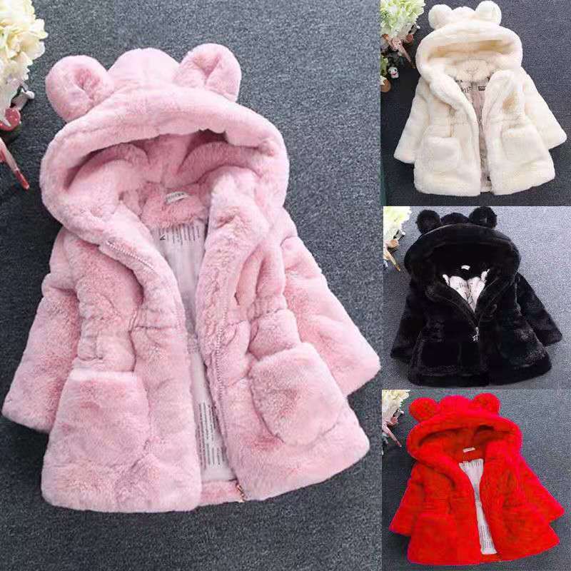 Girls Thick Faux Fur Padded Coat Winter Warm Kids Outerwear Jacket