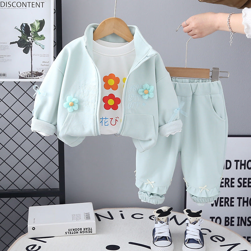Girls Floral Zip-Up Jacket 3-Piece Set for Kids 0-4 Years