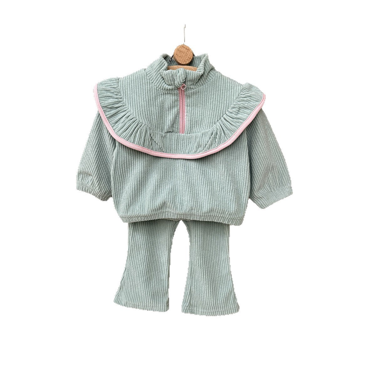 Solid color corduroy suit sweatshirt and pants two-piece set