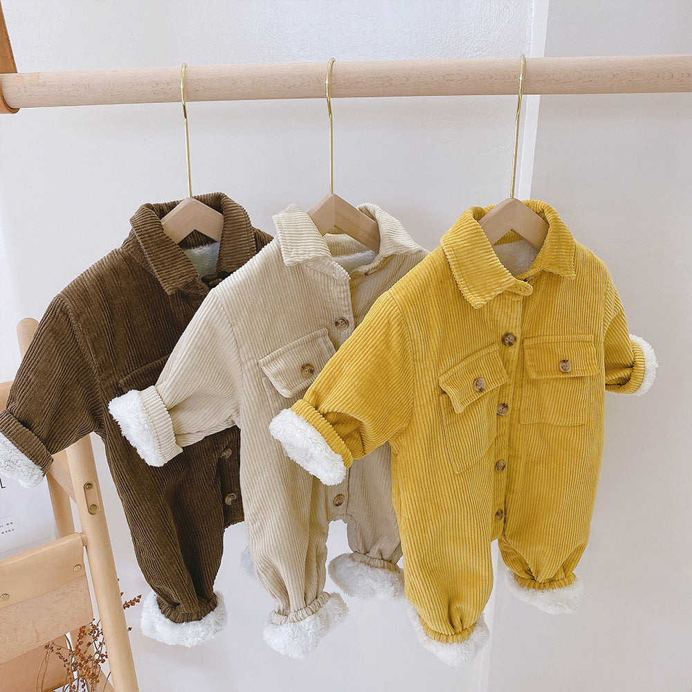 Boy & Girl Autumn Corduroy Fleece Lined Jumpsuit Romper