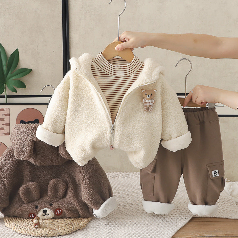 Cozy Sherpa Bear Jacket & Plush Lined Pants Set