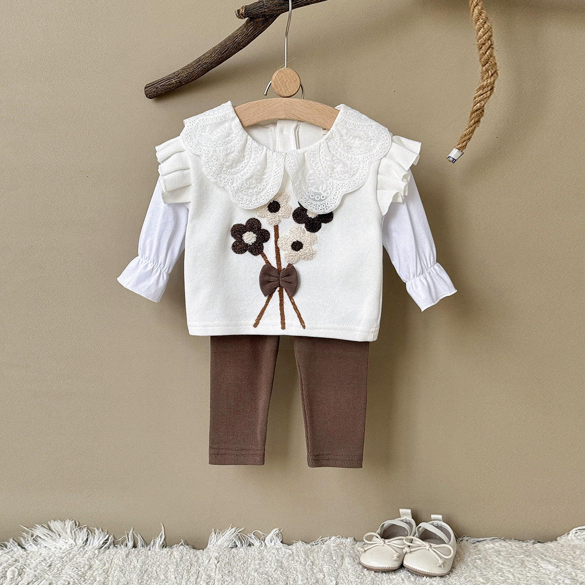 Spring and Autumn Towel Embroidered Bundle Pants Set