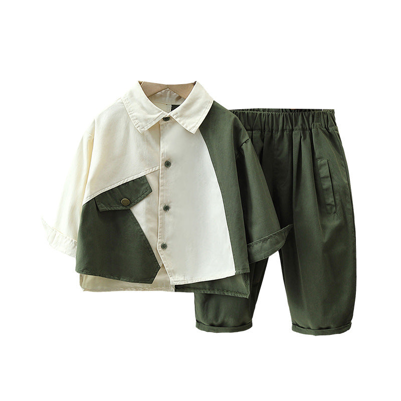 Boy Colorblock Long Sleeve Shirt & Pants 2-Piece Set
