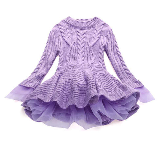 Style Knit Long Sleeve Princess Girls Sweater Dress
