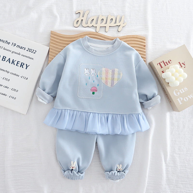 Girl Ruffle Hem Bunny Patch Top & Pants Set