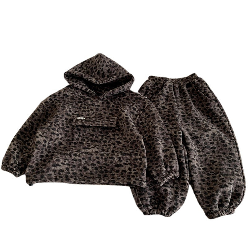 Boy & Girl Leopard Print Hoodie & Jogger Pants 2-Piece Set