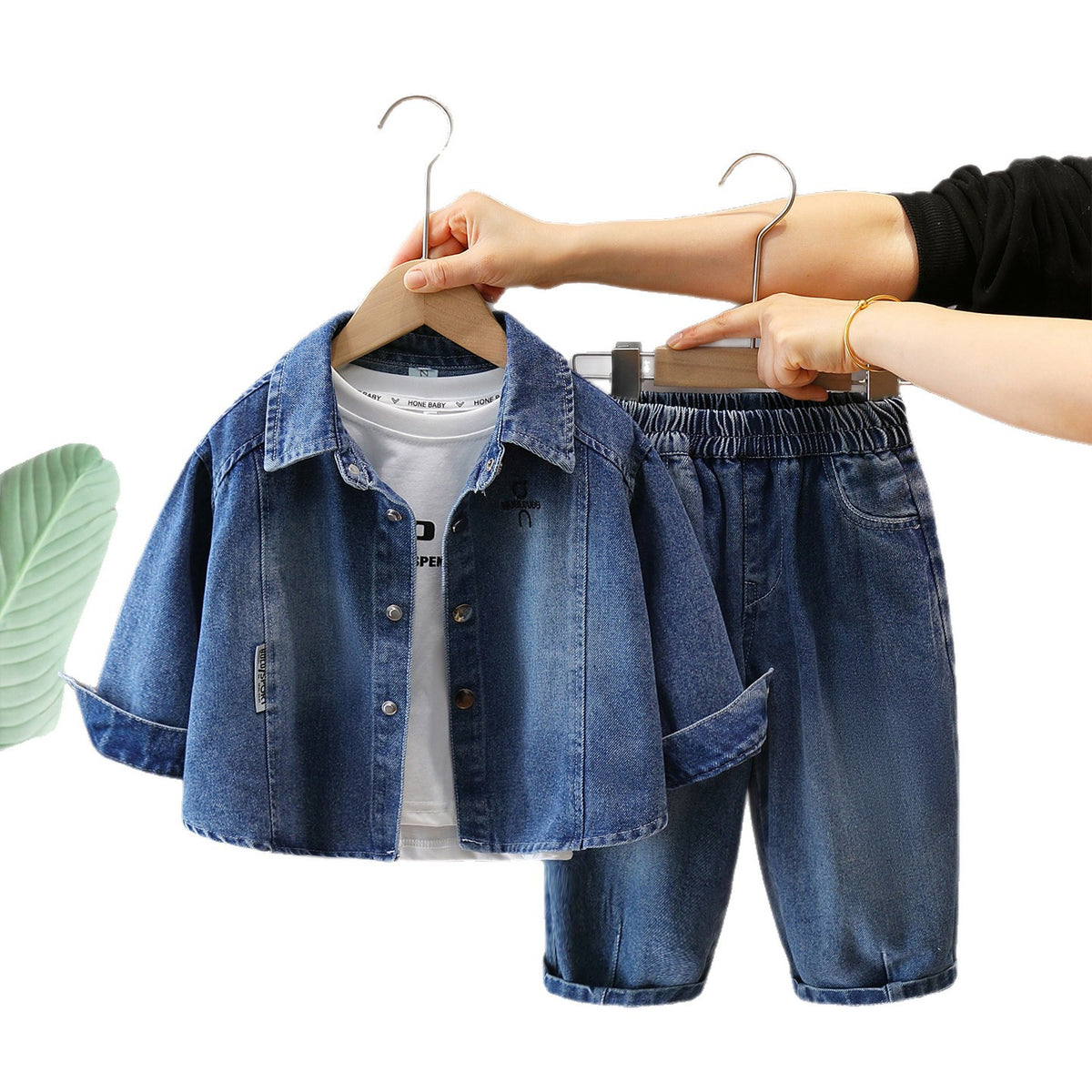 Boy Denim Shirt & Elastic Waist Jeans Set