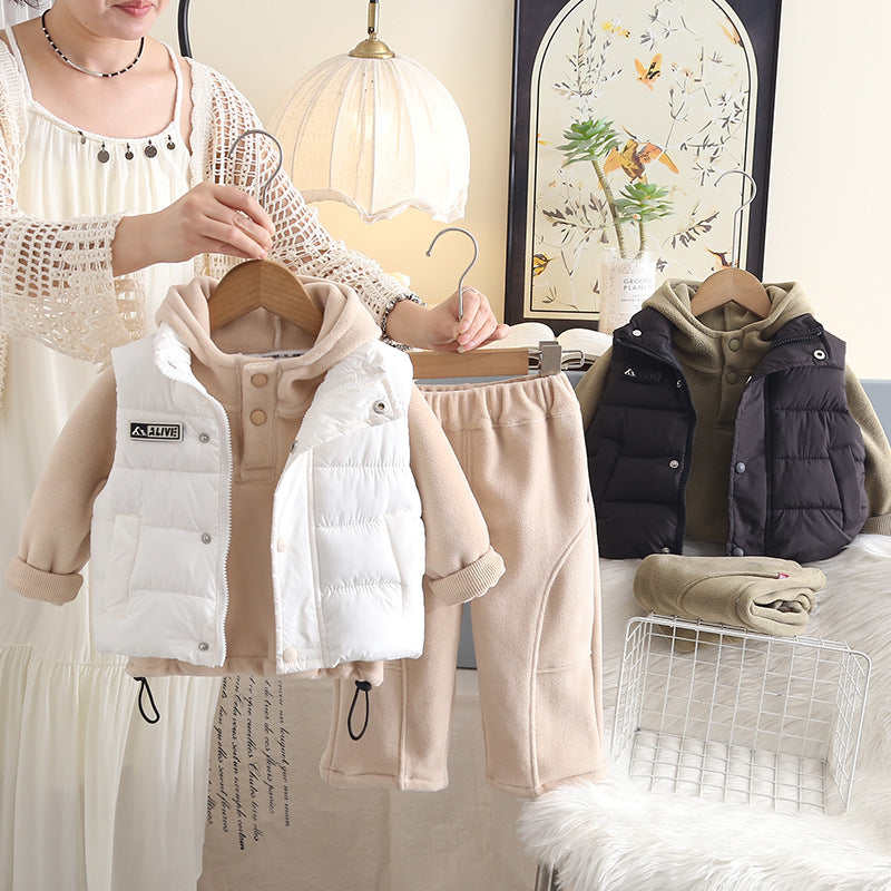 Boy Cozy Hooded Fleece Jacket Vest 3-Piece Set