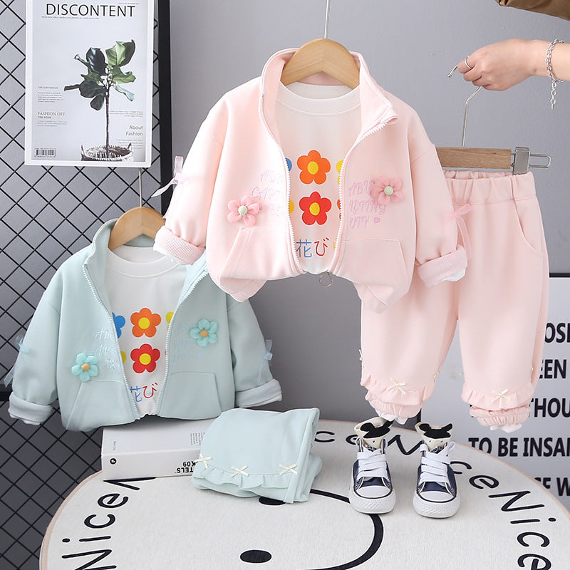 Girls Floral Zip-Up Jacket 3-Piece Set for Kids 0-4 Years