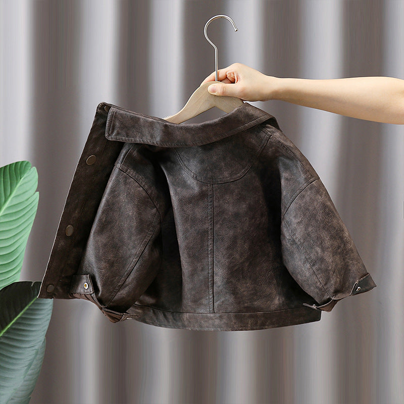 Boy Vintage Brown Faux Leather Jacket Outerwear