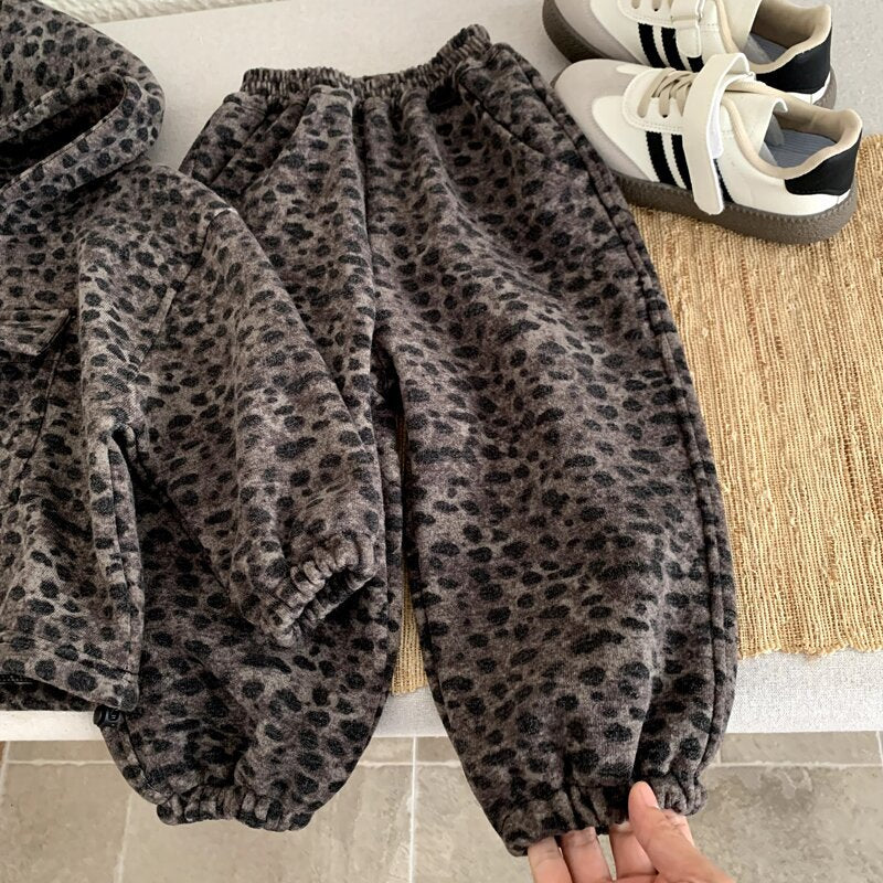 Boy & Girl Leopard Print Hoodie & Jogger Pants 2-Piece Set