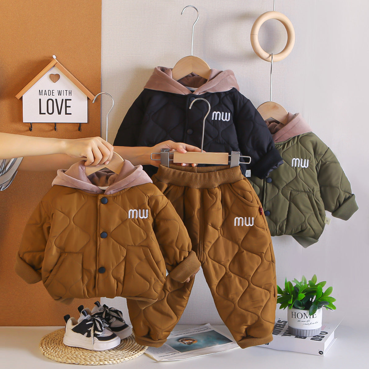 Boy Quilted Hooded Puffer Jacket & Pants 2-Piece Set
