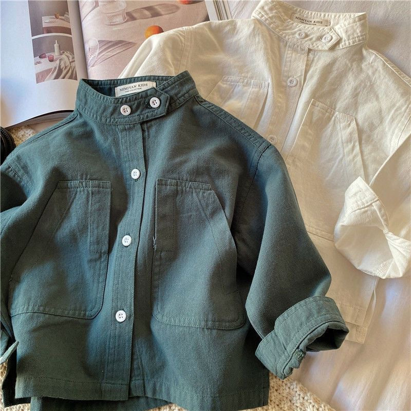 Boy Casual Button Up Collar Long Sleeve Shirt