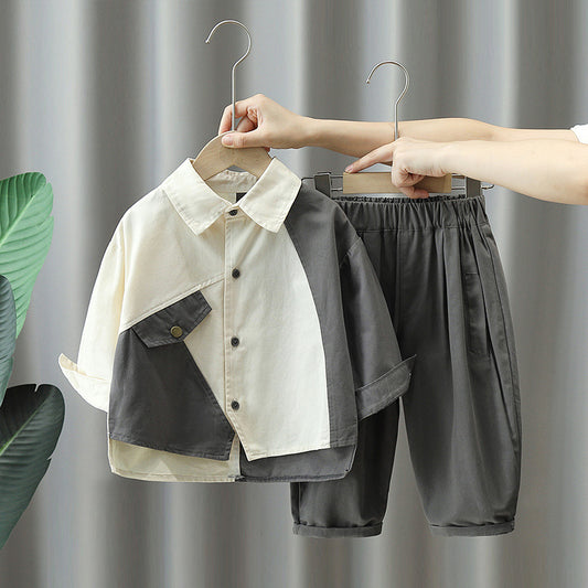 Boy Colorblock Long Sleeve Shirt & Pants 2-Piece Set