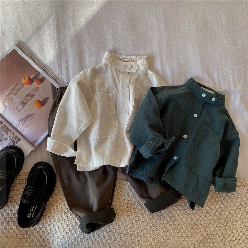 Boy Casual Button Up Collar Long Sleeve Shirt