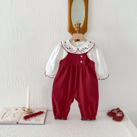 Girl Embroidered Collar Long Sleeve Romper