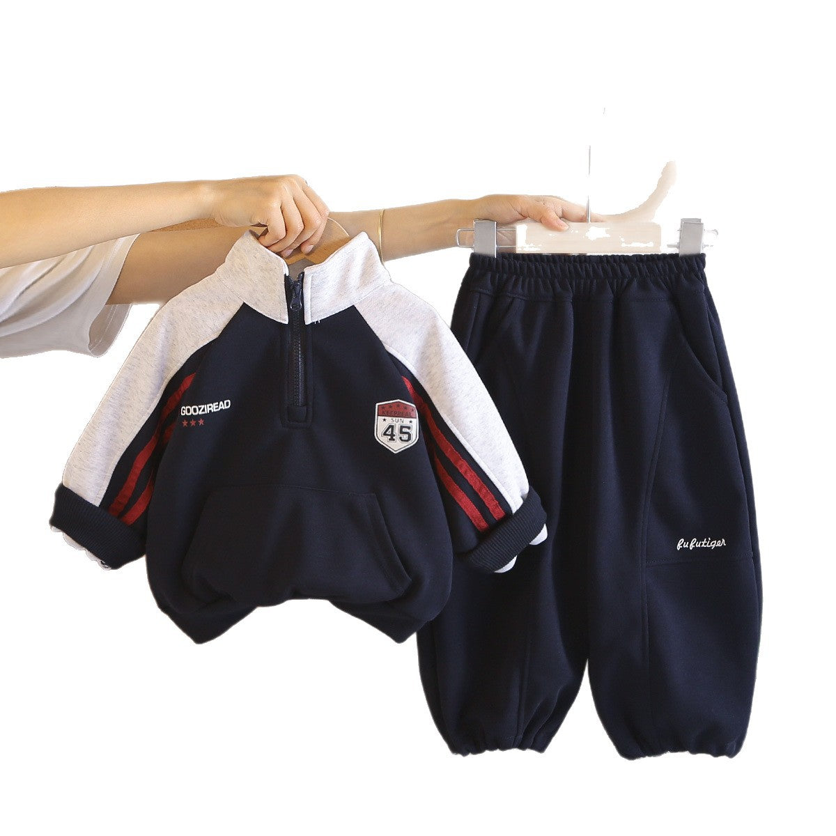 Boy Colorblock Zip Neck Sweatshirt & Jogger Pants Set
