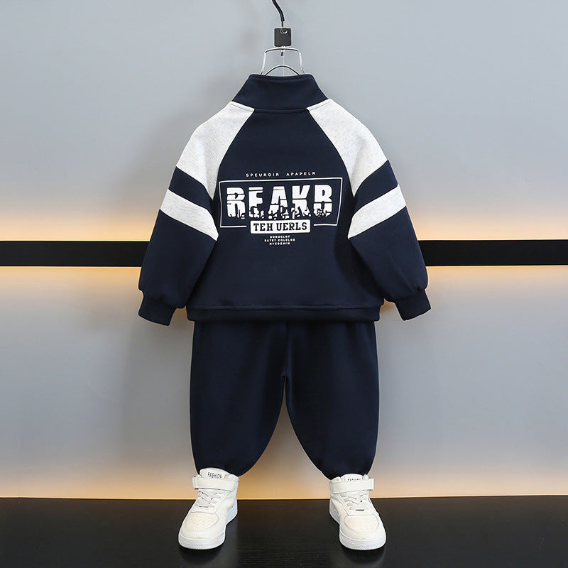 Boy Colorblock High Neck Pullover & Pants 2-Piece Set