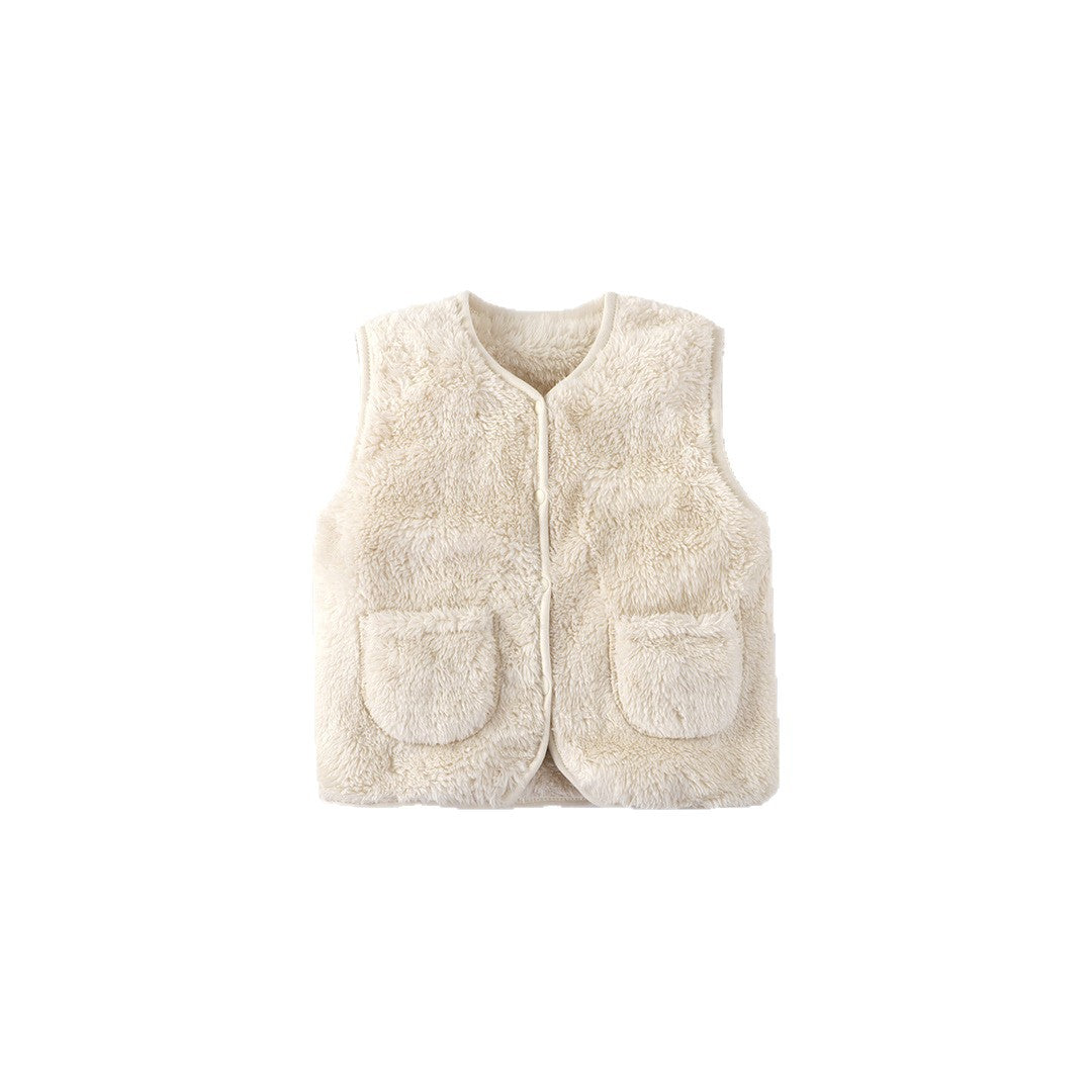 Children's Fleece Warm Vest, Solid Color Autumn/Winter School Uniform Inner Layer Vest for Toddlers, Versatile Outerwear for Babies