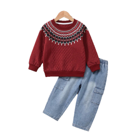 Denim Cargo Pants 2-Piece Set for Boys