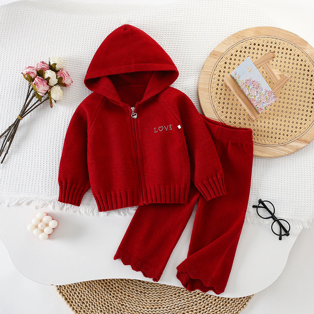 Girl Soft Knit Hoodie & Pants Set