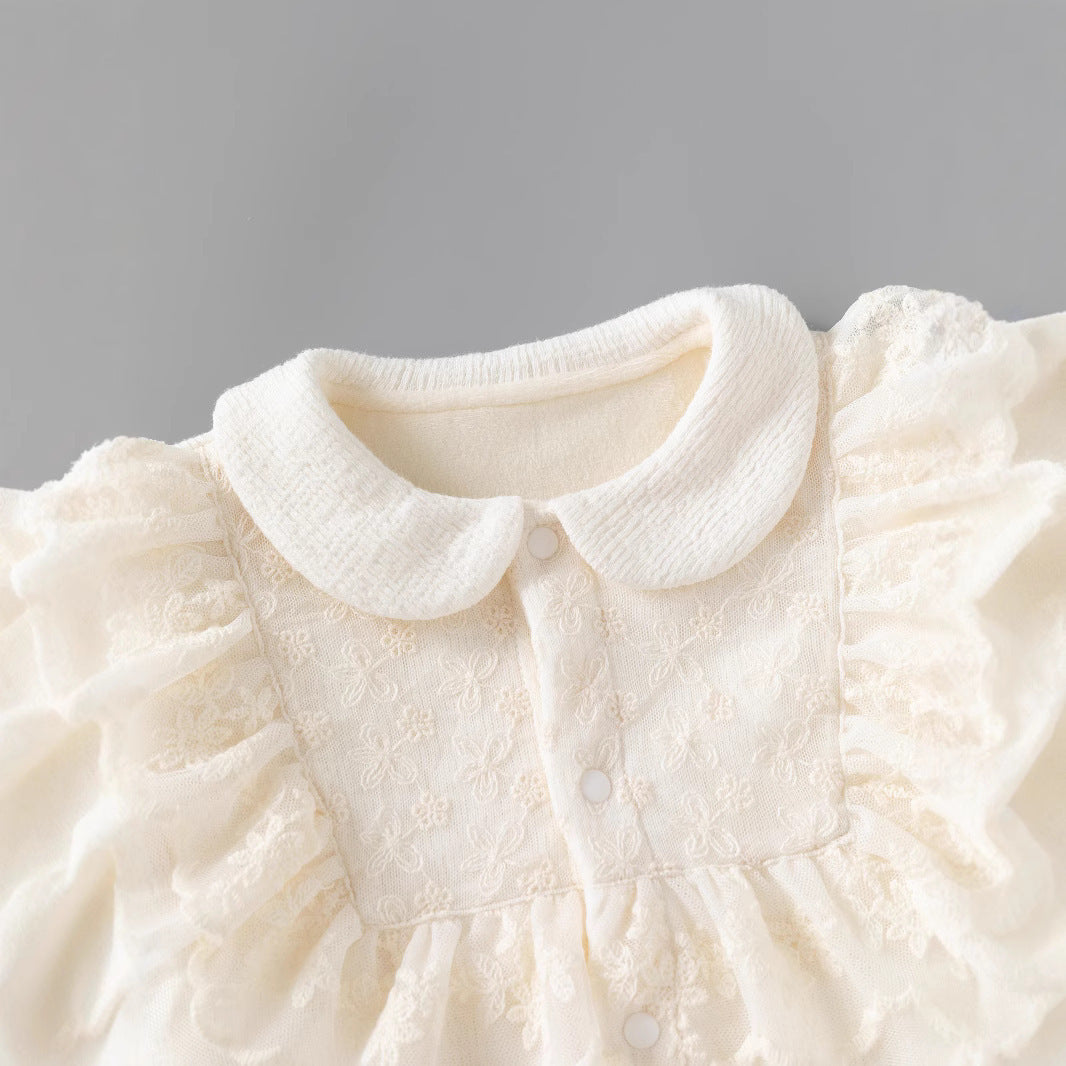 Girl Ruffle Lace Trim Long Sleeve Romper