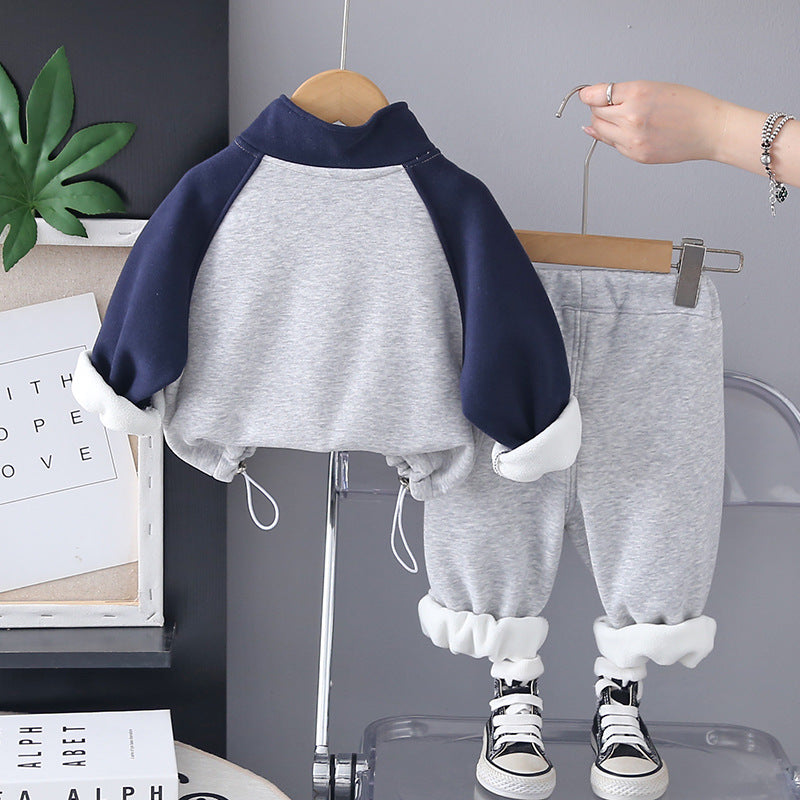 Boy Colorblock Fleece Lined Tracksuit 2-Piece Set