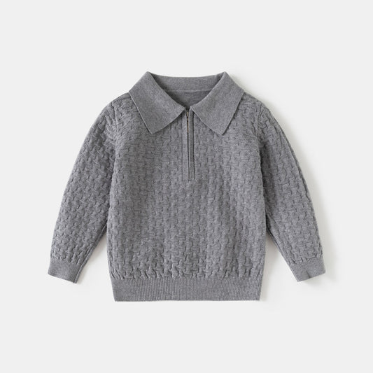 Boy Textured Knit Long Sleeve Polo Sweater