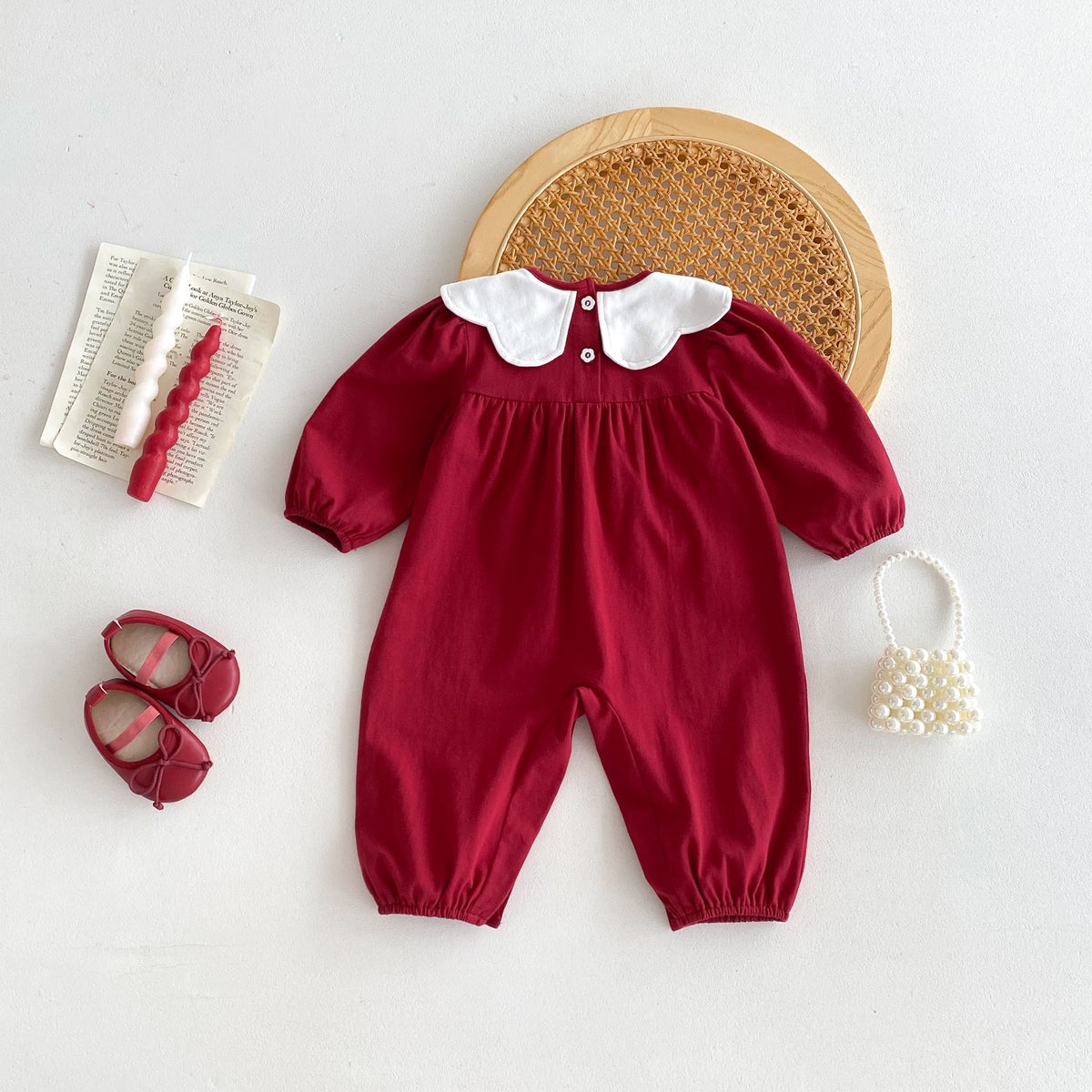 Girl Vintage Style Embroidered Collar Long Sleeve Romper