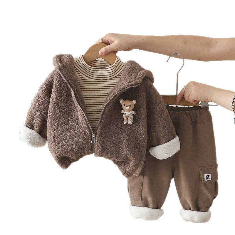 Cozy Sherpa Bear Jacket & Plush Lined Pants Set