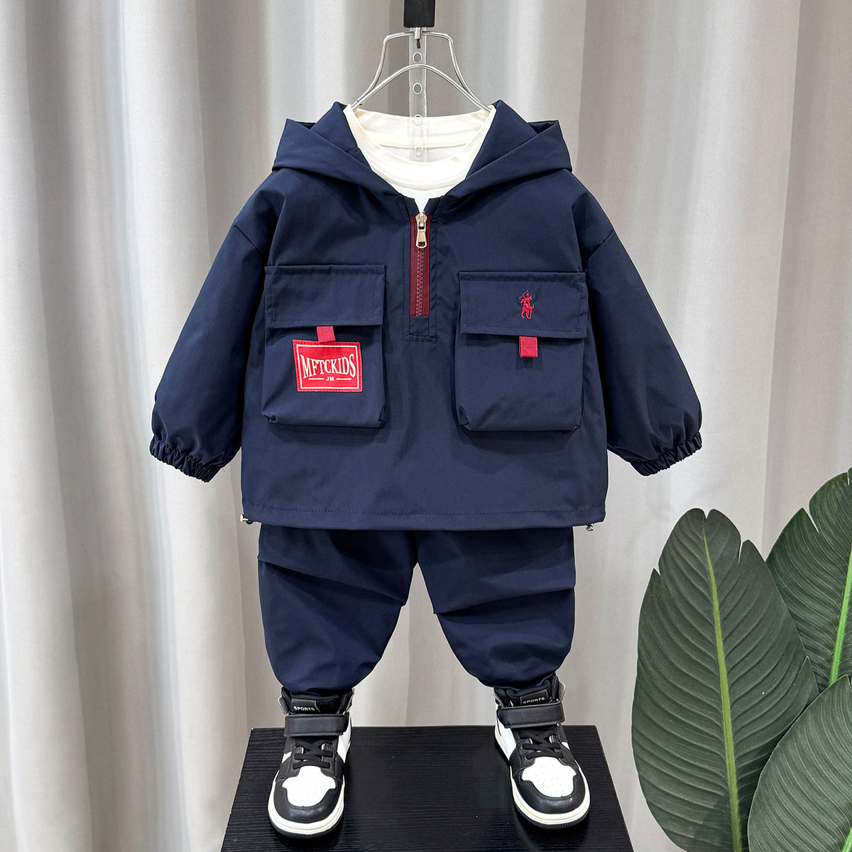 Boy Hooded Pocket Jacket & Pants Set