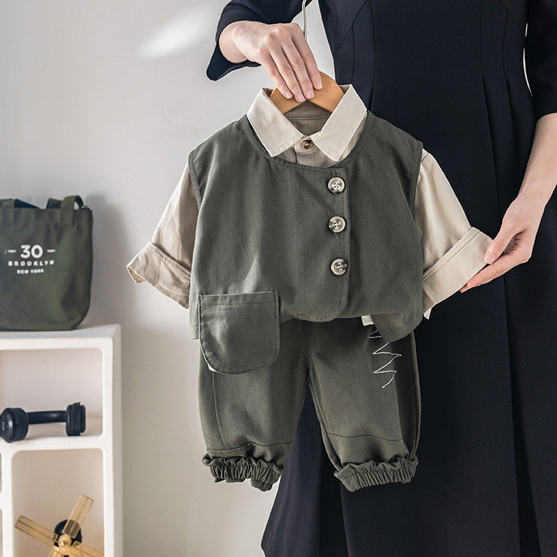 Boy Casual Shirt, Vest & Pants Set