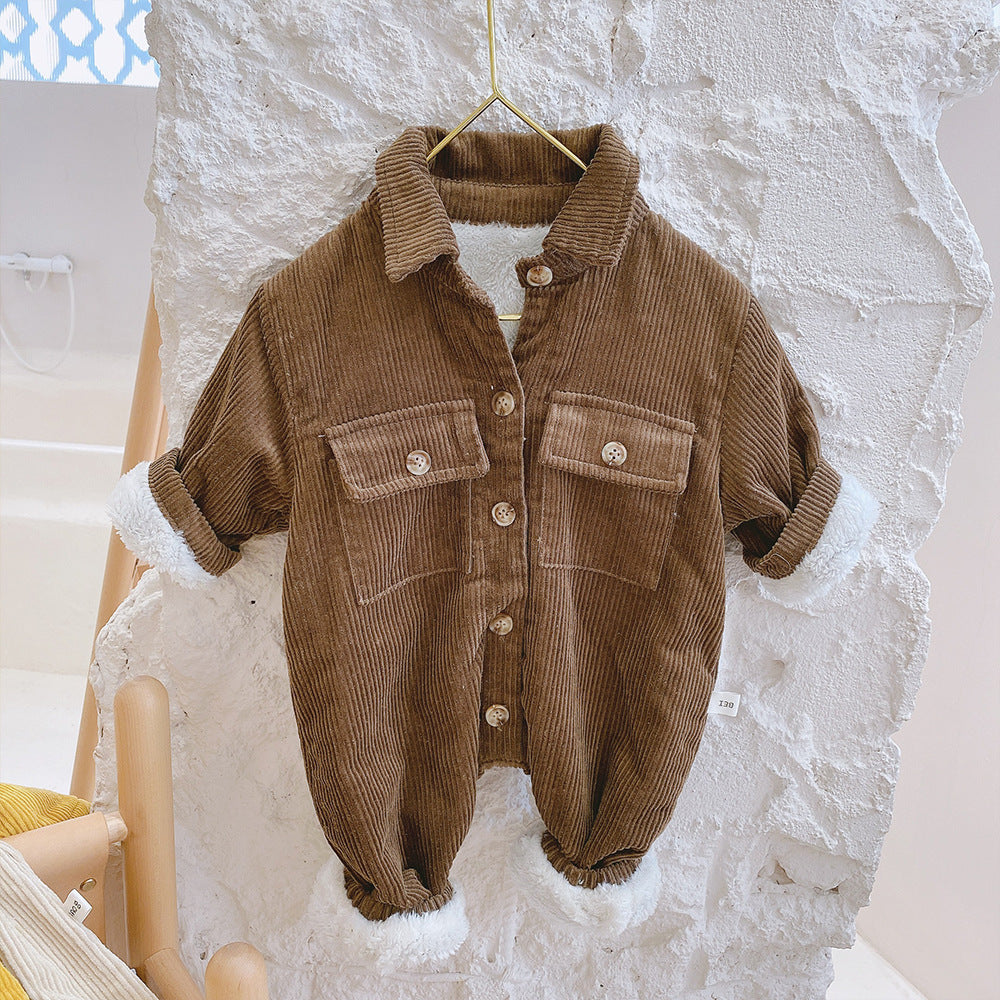 Boy & Girl Autumn Corduroy Fleece Lined Jumpsuit Romper