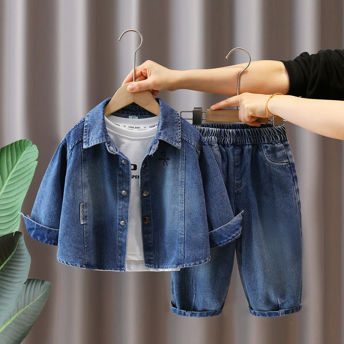 Boy Denim Shirt & Elastic Waist Jeans Set