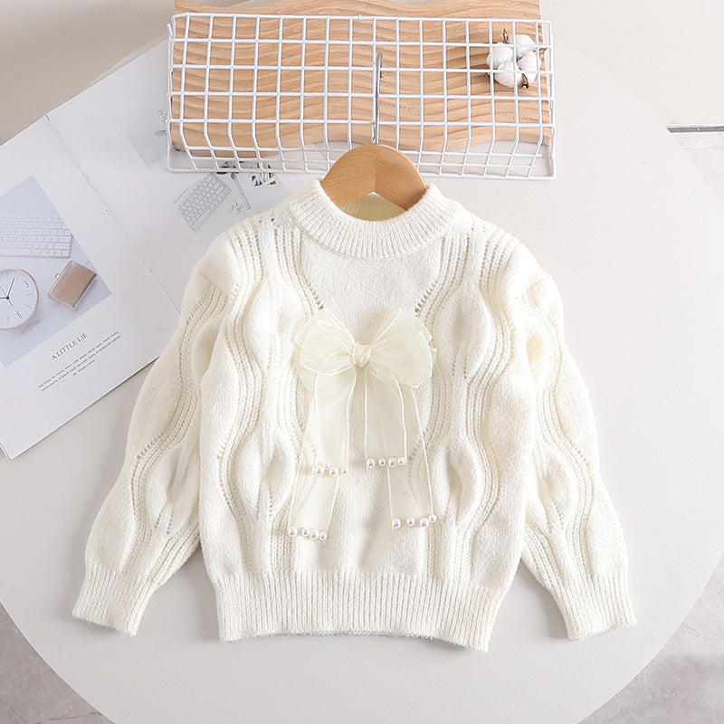 Girl Cable Knit Bow Detail Sweater
