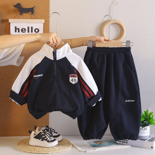Boy Colorblock Zip Neck Sweatshirt & Jogger Pants Set