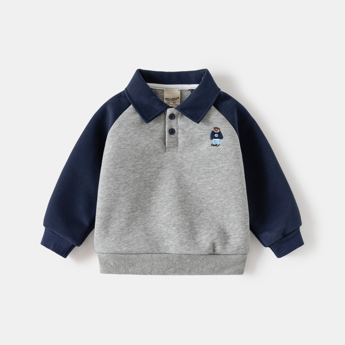 Children's Polo Neck Sweatshirt Set, Kids Casual Two-Piece Outfit