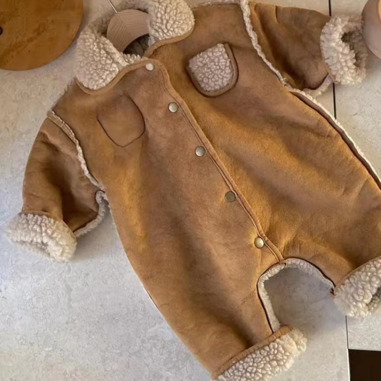 Boy & Girl Winter Sherpa Lined Fleece Jumpsuit Romper